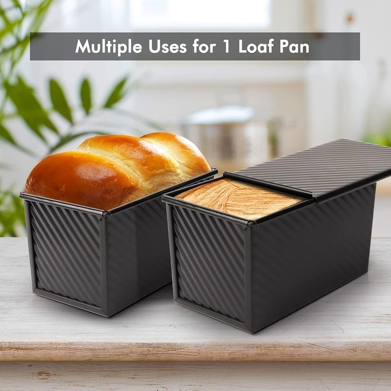 Non-Stick Carbon Steel Bread Pan W/ Lid Rectangular Pullman Ideal Baking New