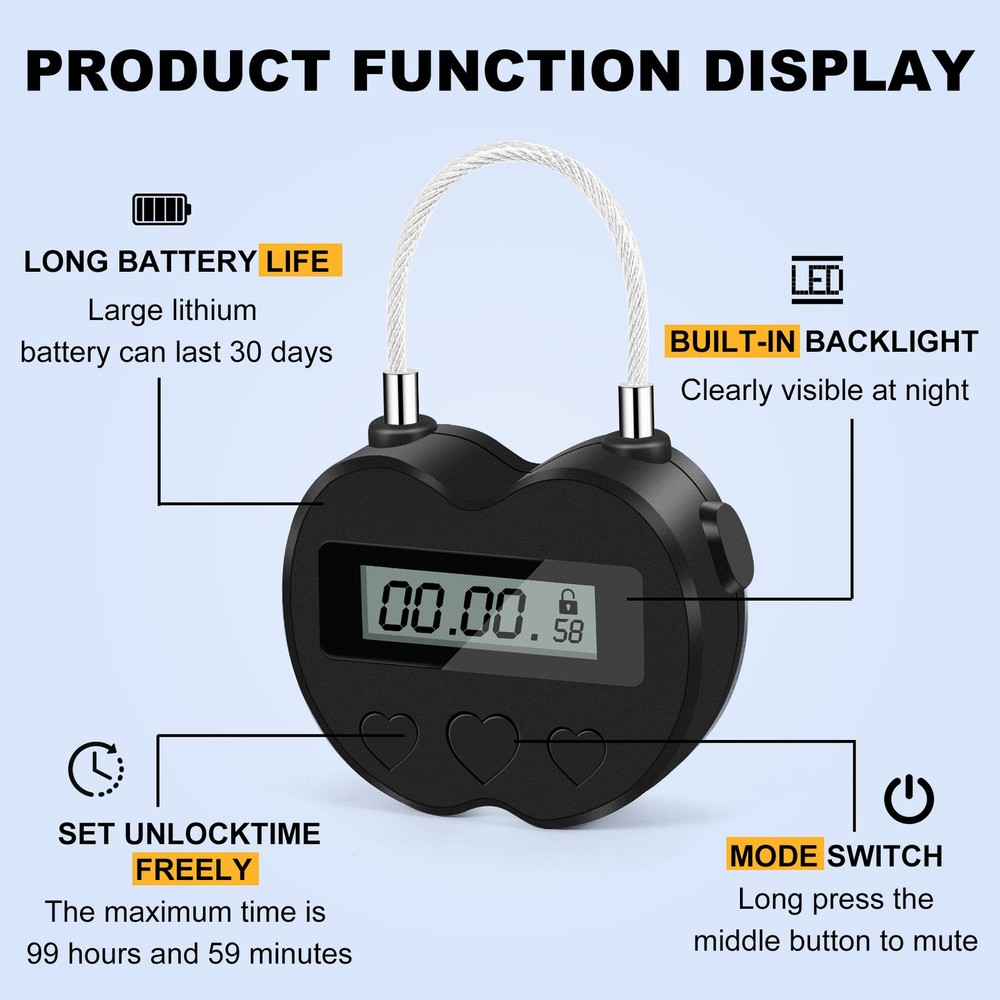 Time Lock LCD Display Time Lock Multifunction Travel Electronic Timer, 8400