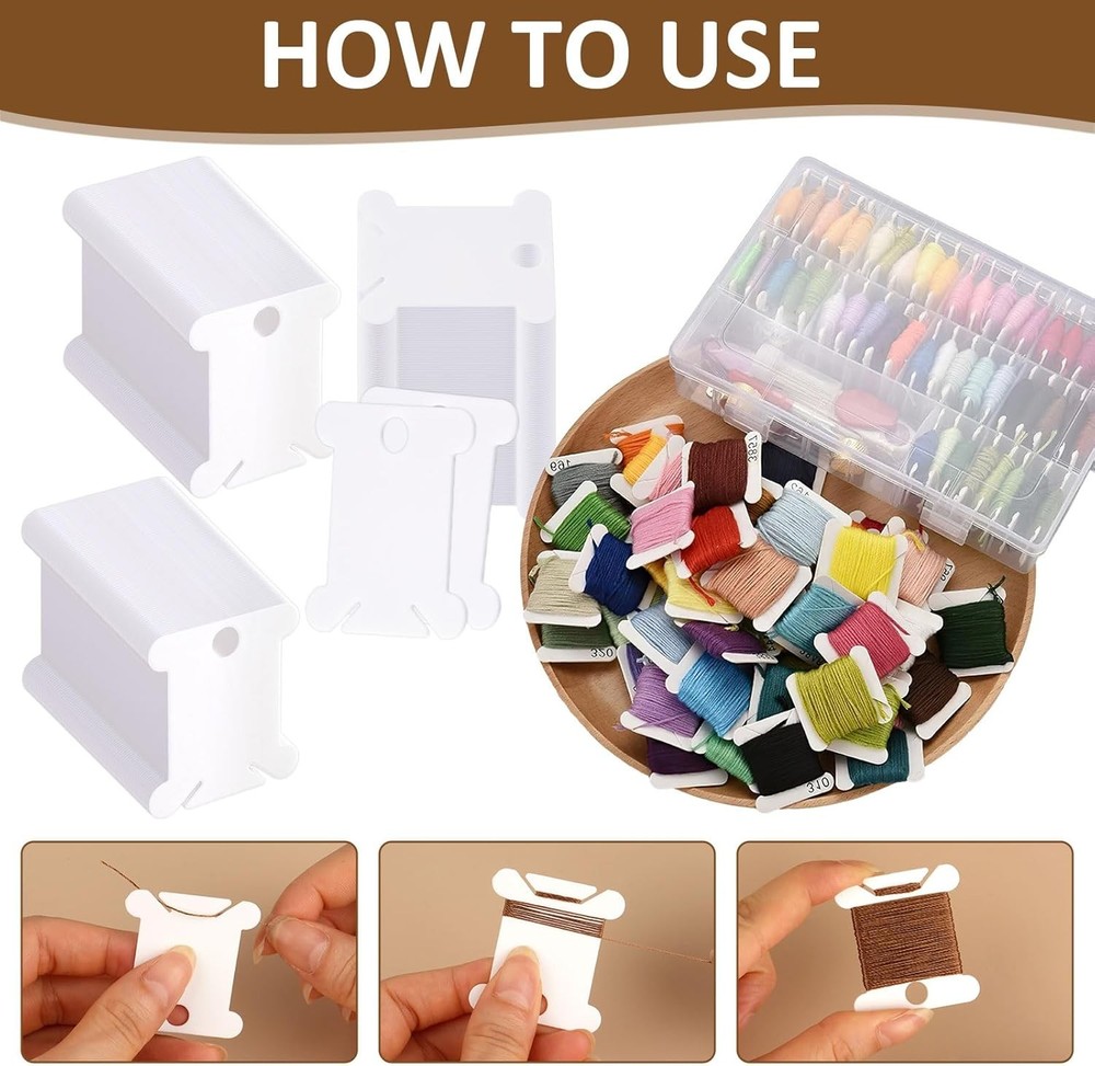 200 PCS Embroidery Floss Bobbins – Plastic Thread Organizer for Sewing DIY