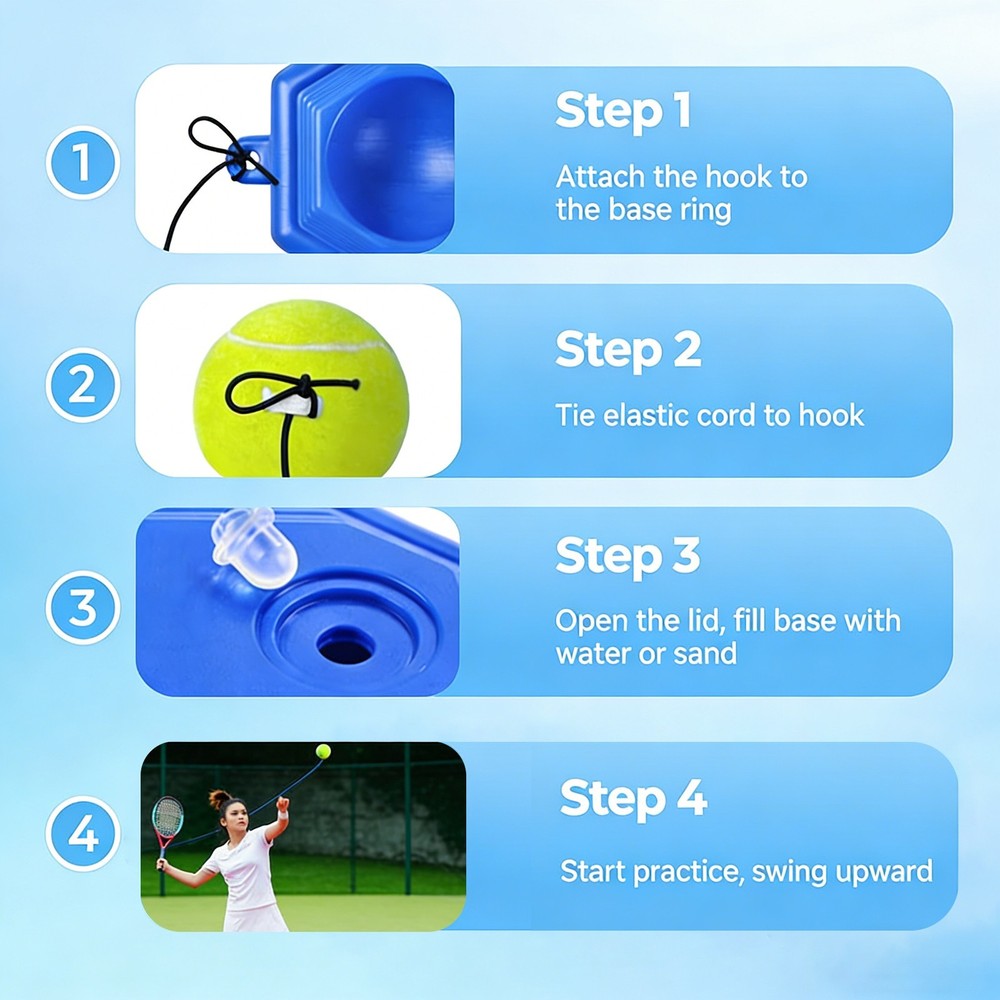 Tennis Training Baseboard Rebounder Weighted Base Portable Solo Practice Kit