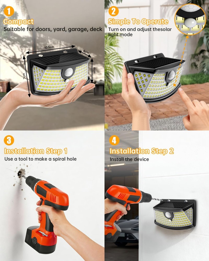 Aootek New Solar Motion Sensor Lights 120 4 Pack, Black Shell-Daylight White