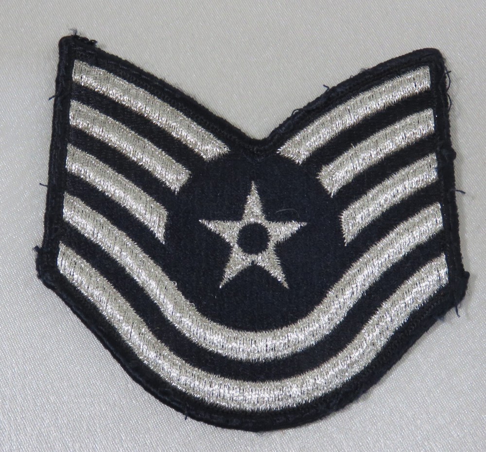 USA Air Force Technical Sergeant E - 6 Chevron Single Patch Silver on Blue