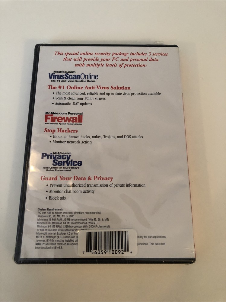 McAfee Online Security Package VirusScan Firewall Privacy Service