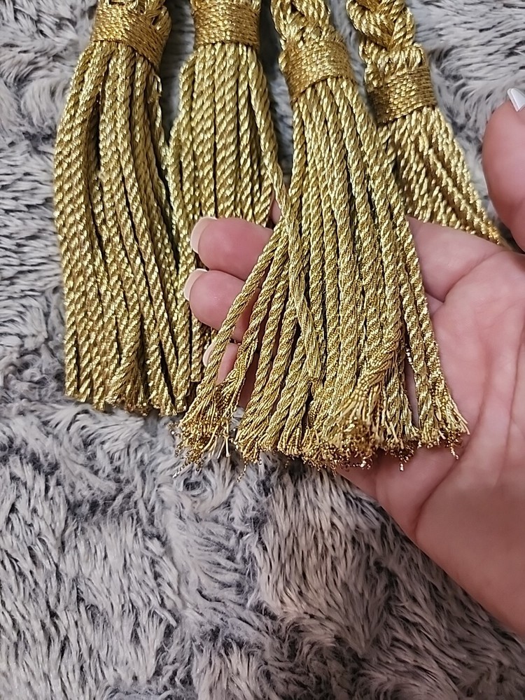 VINTAGE DRAPERY 8” TASSELS PULLBACKS TIEBACKS- ANTIQUE GOLD CORDING H2