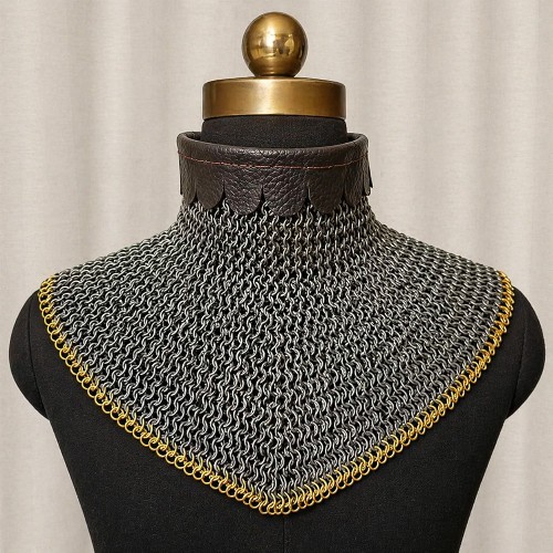 9mm Brass Trimmed Chainmail Gorget – Riveted Medieval Collar