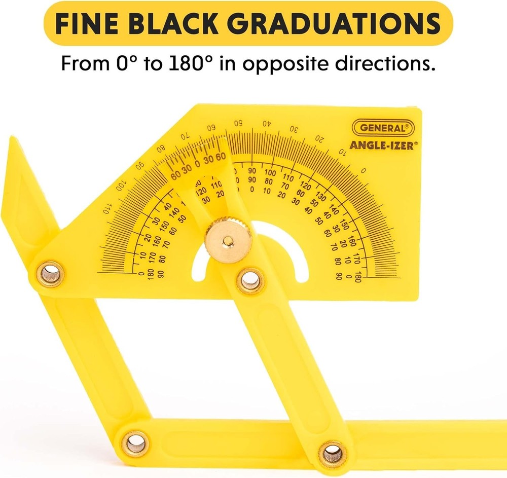 Compact Hand-Powered Protractor for Sloped, Inside & Outside Angles - Yellow