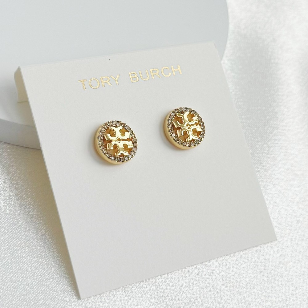 Tory Burch round silver gold stud Earrings