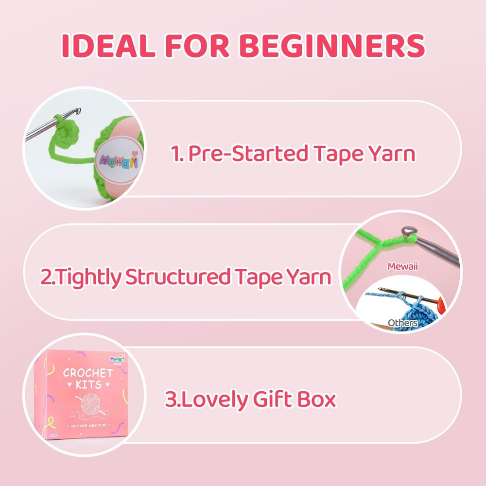 Crochet Kit for Beginners Level 1 with 40% Extra Eco-Friendly Pre-Started Eas...