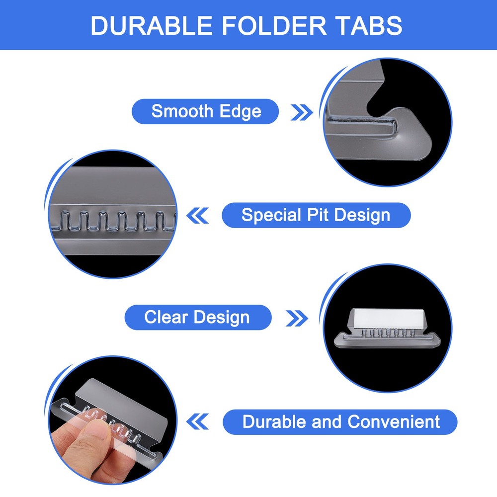 Hanging File Folder Tabs, File Folder Tabs and Inserts, Transparent, 100 Pcs