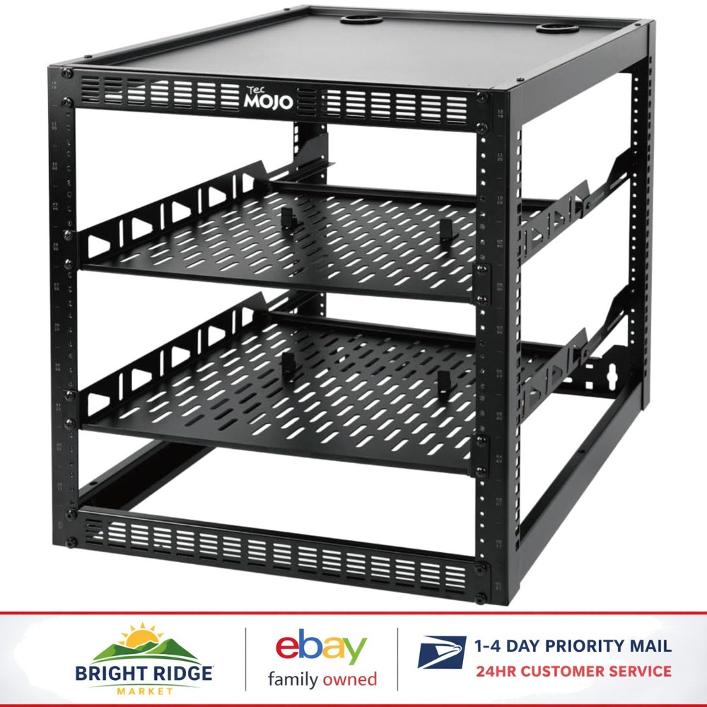 12U Open Frame Network Rack for IT & AV Gear, AV Rack Floor Standing or Wall ...