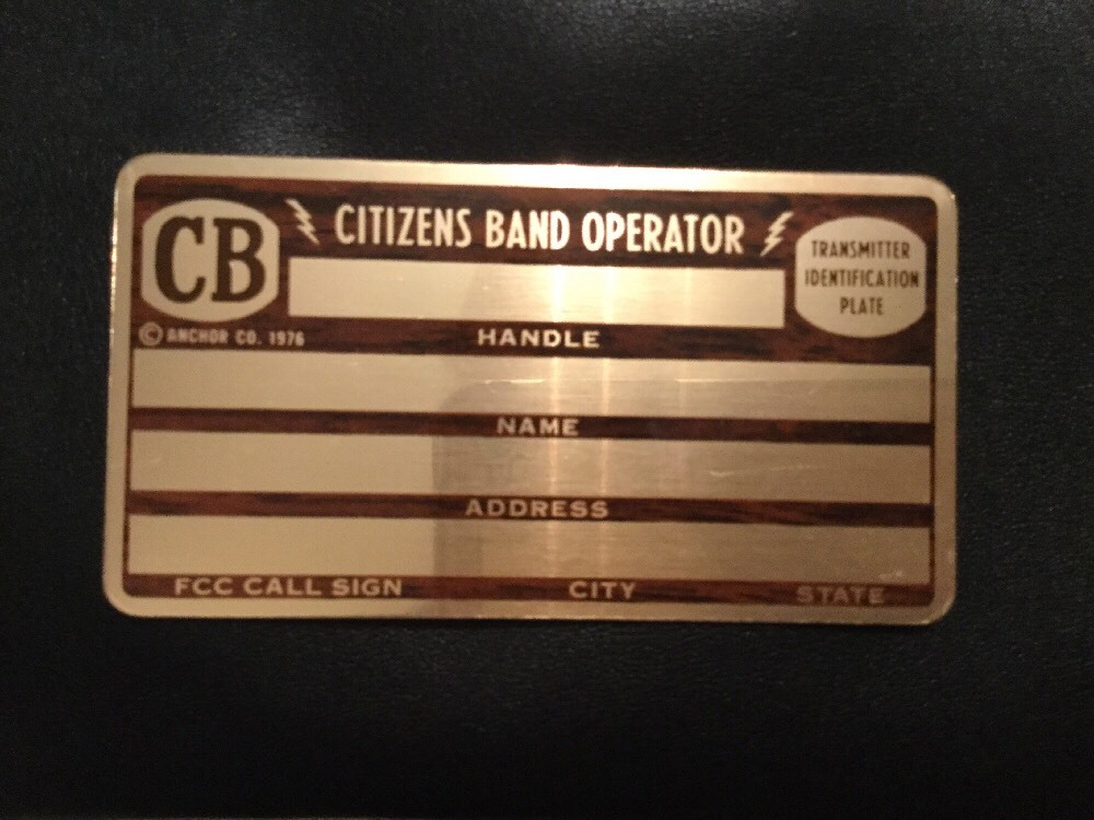VINTAGE CB HAM RADIO OPERATOR TRANSMITTER ID PLATE- Engraveable 1976