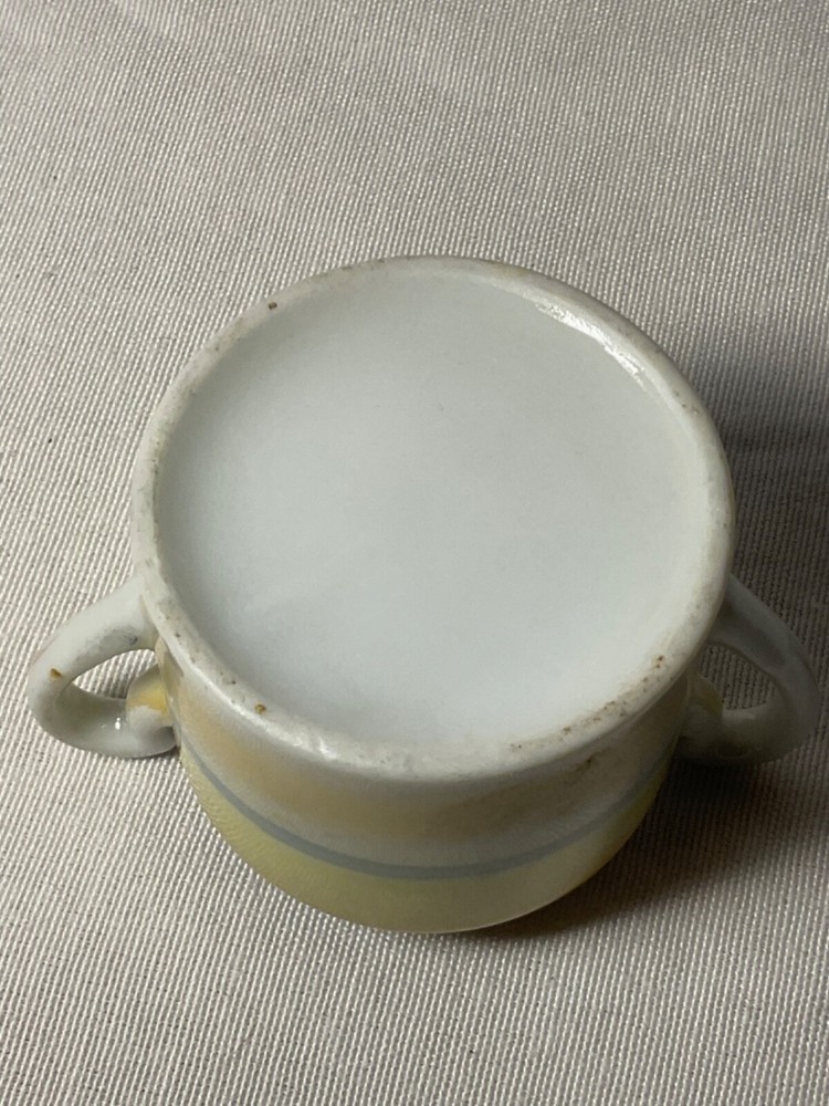 Glossy miniature sugar bowl hand painted scenery 2”