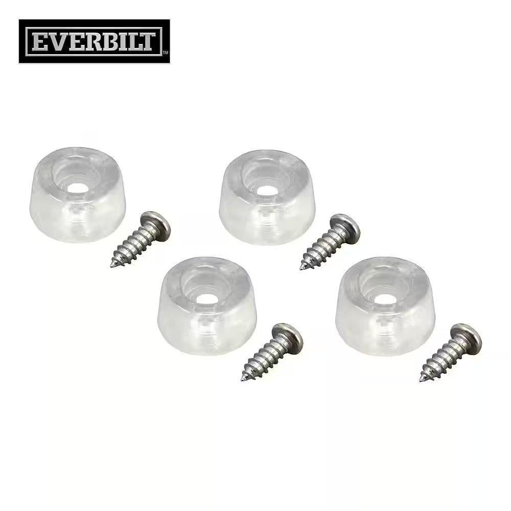 7/8 In. Clear Rubber like Plastic Screw-On Surface Bumpers (4-Pack)