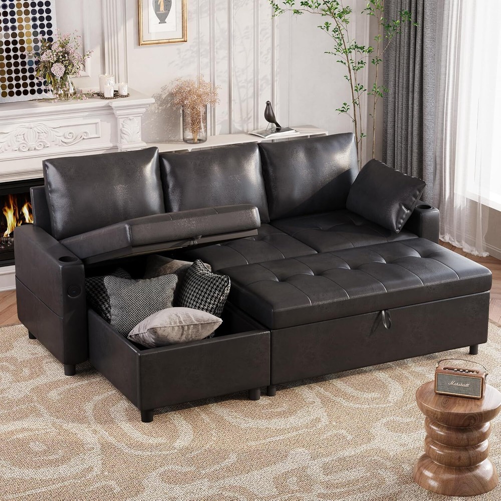 3 in 1 Pull Out Sofa Bed Sleeper Sofa with Storage Chair Sectional L Shape Couch