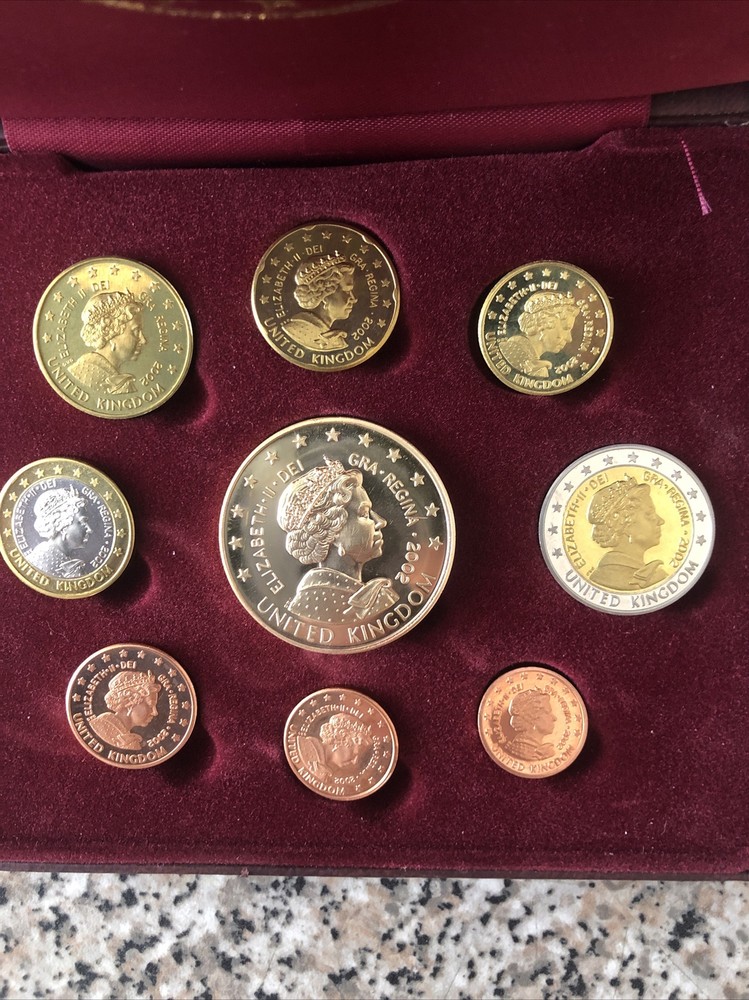 UNITED KINGDOM PATTERN 2002 - 9 COIN EURO PROTOTYPE PATTERN PROOF SET