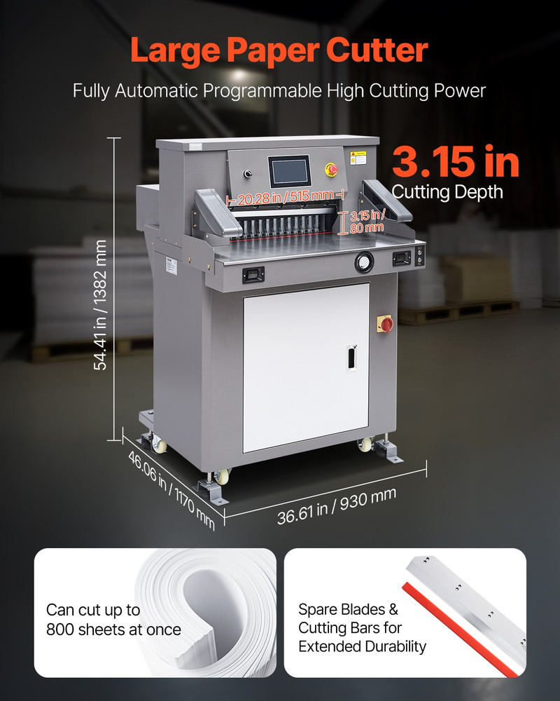 Electric Paper Cutter 1100W Cutting Machine with Casters & 7" Touchscreen