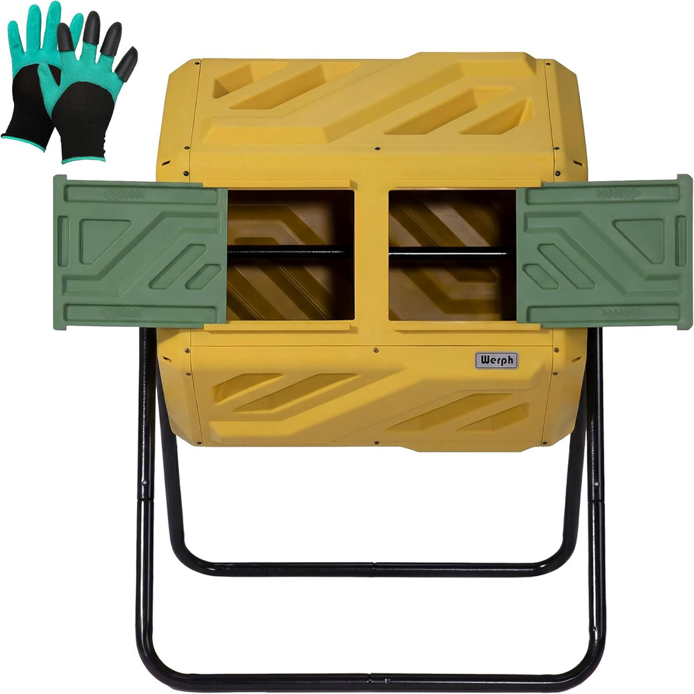 Updated 43 Gallon Dual-Chamber Compost Bin, Fast Assembly Outdoor Compost Tumble