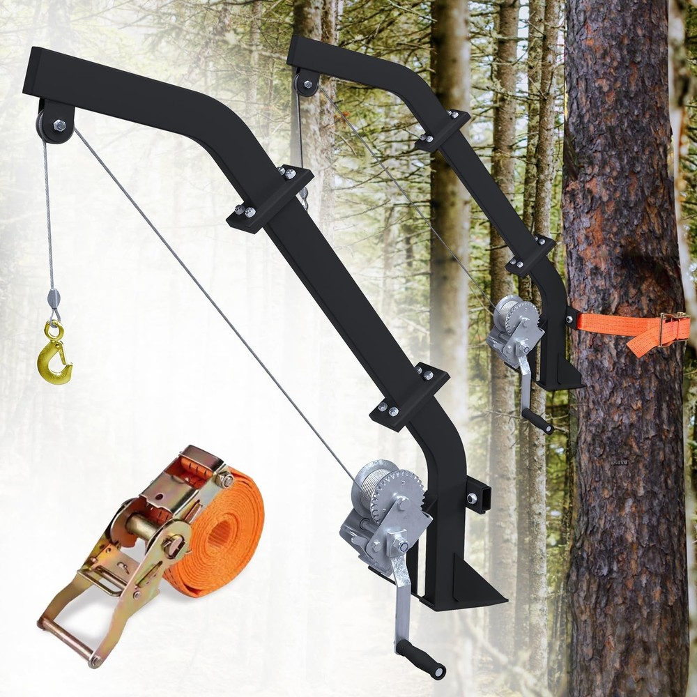 Tree Mounted Game Hoist with Winch and Ratchet Strap, 500LBS Capacity Hunting...
