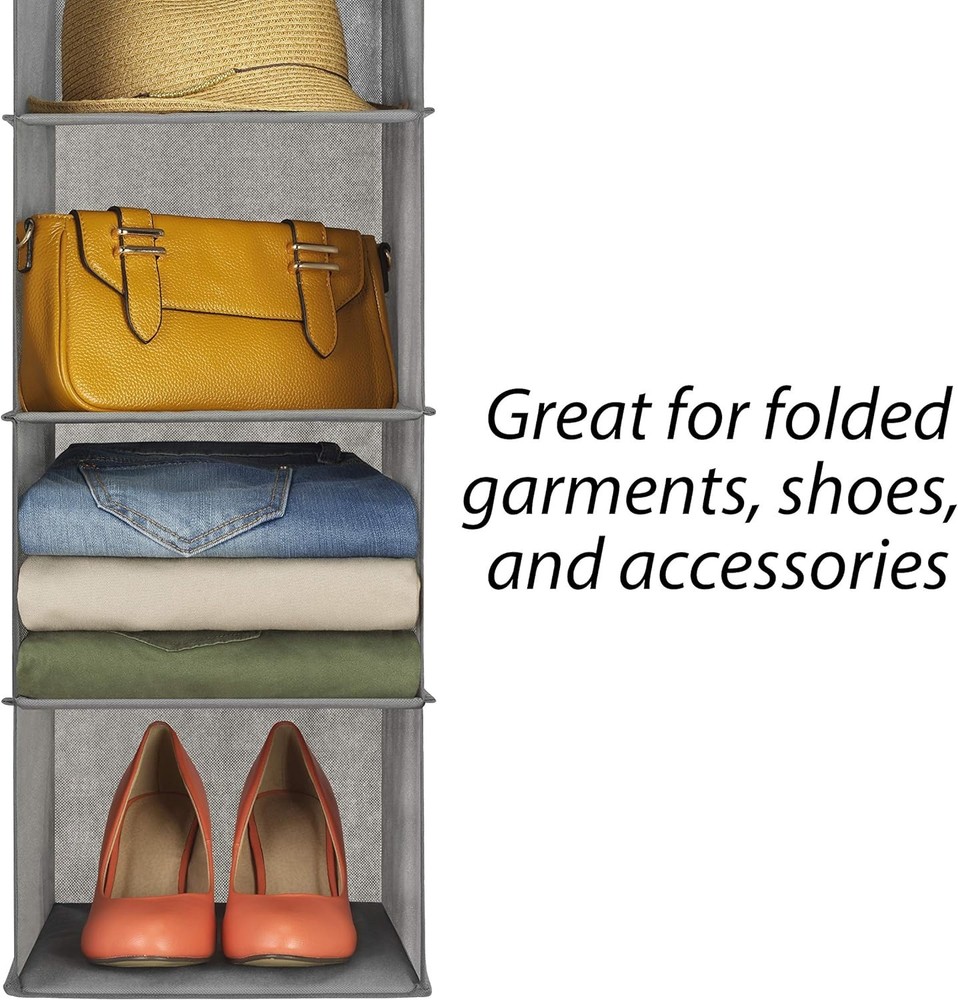 Whitmor 5 Section Closet Organizer - Hanging Shelves with 5 Section, Grey