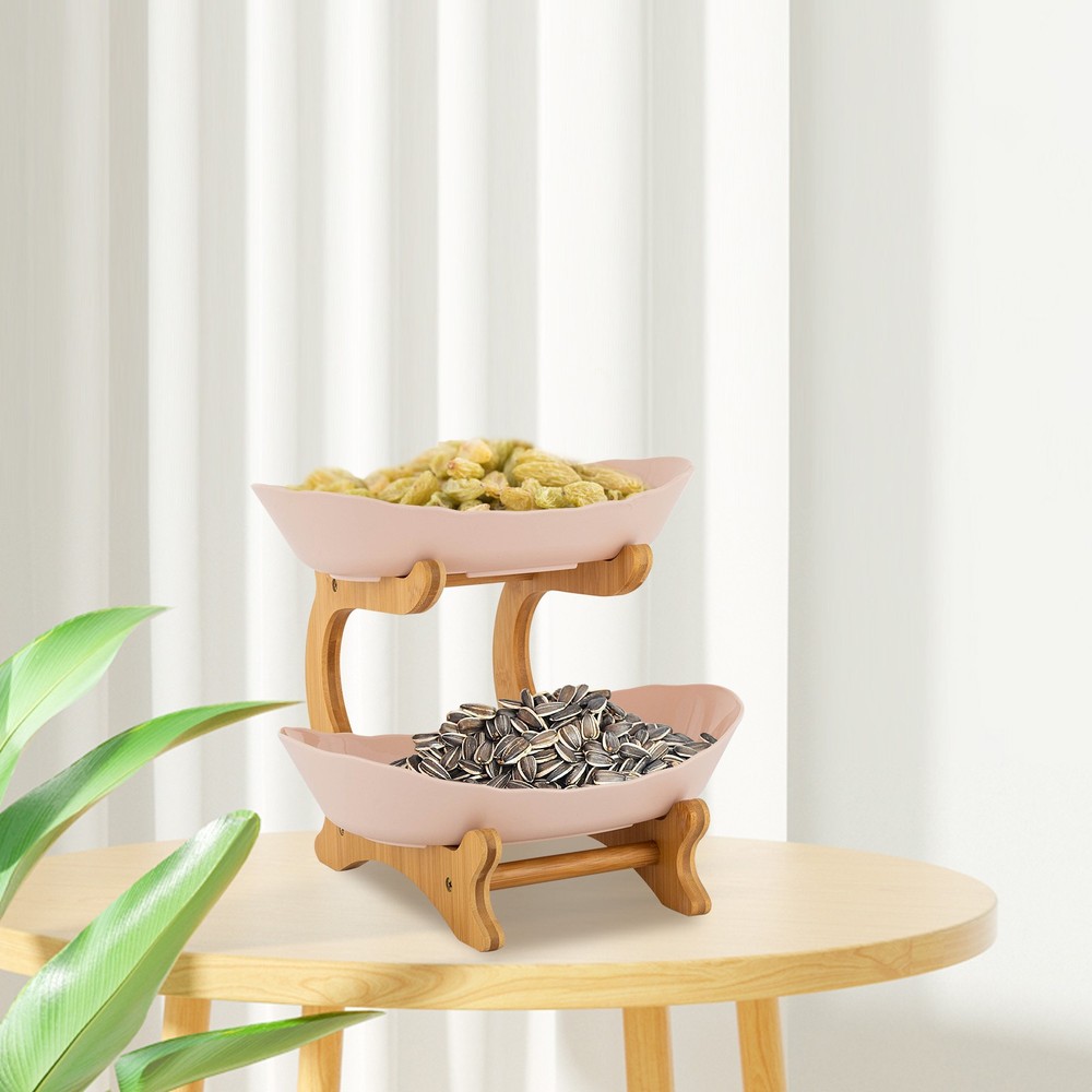 2 Tier Fruit Bowl, Fruit Basket Stand, Fruit Serving Tray Beige   US~