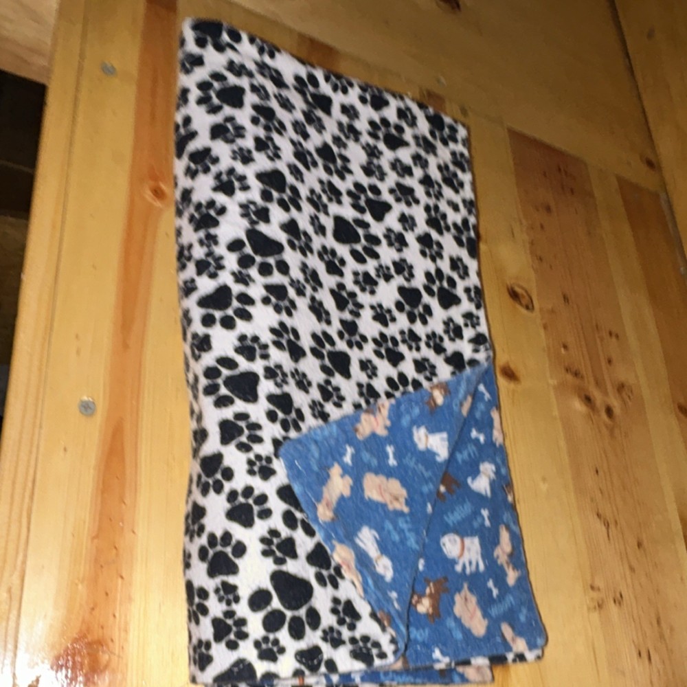 Dog Paw Print Blanket Blue White Black Rectangular Throw Animal Theme