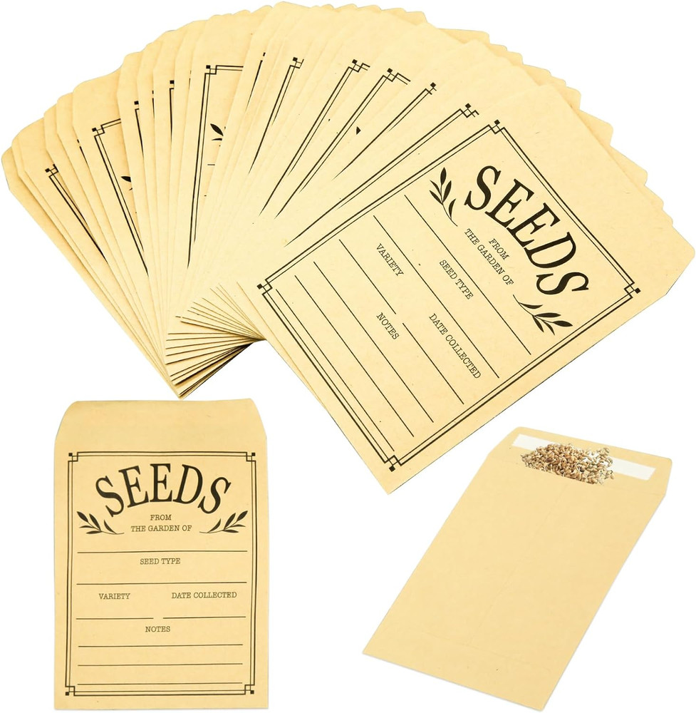 100Pcs Seed Envelopes, Seed Envelopes Resealable Brown Paper Seed Packets Envelo