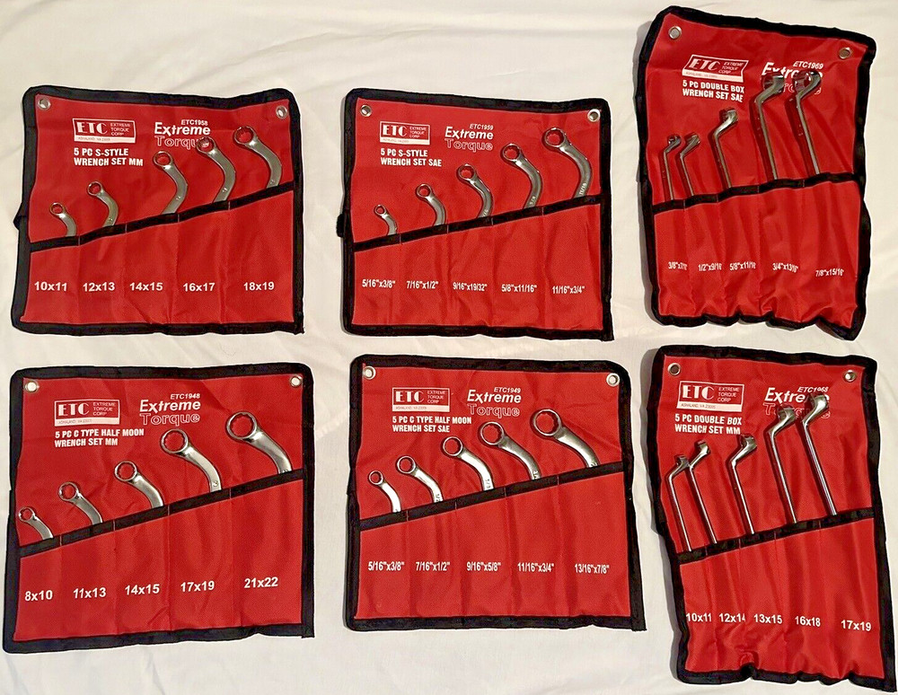 6 Wrench Set SAE Metric C Half Moon S Starter Obstruction Deep Double Box Offset