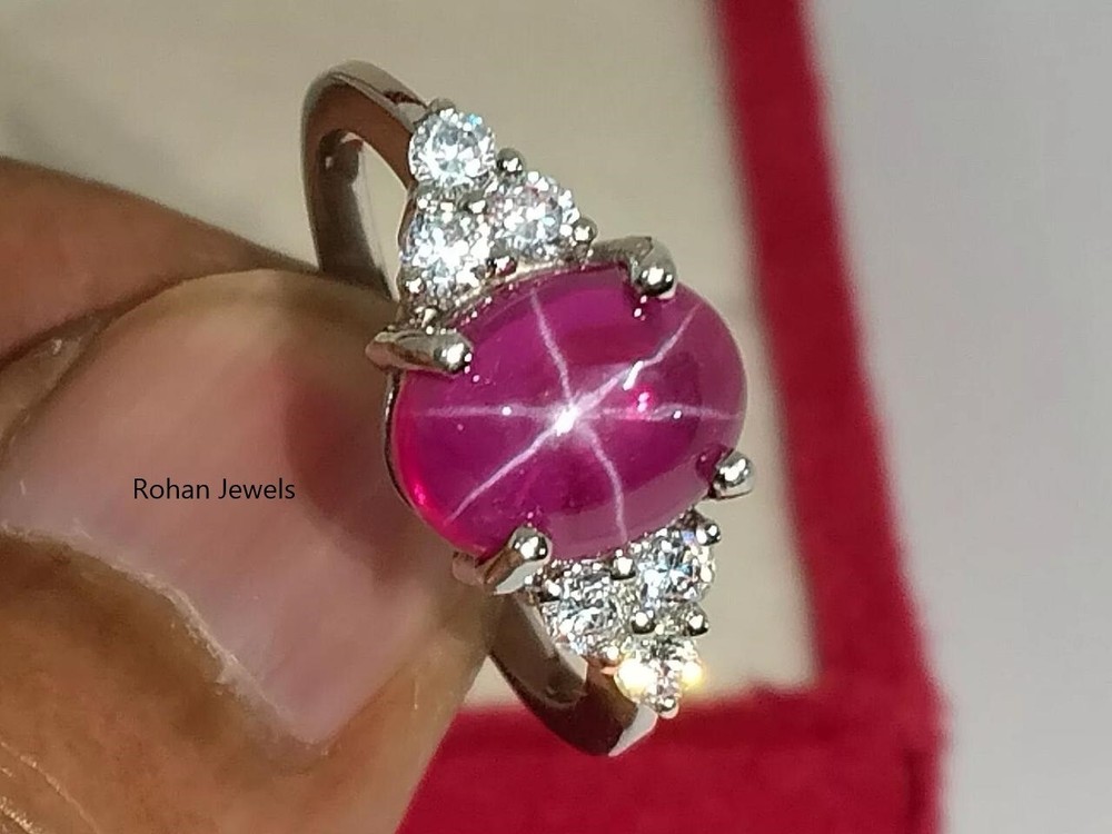 Star Ruby Sapphire Women Ring 925 Sterling Silver Lab Created Handmade Ring