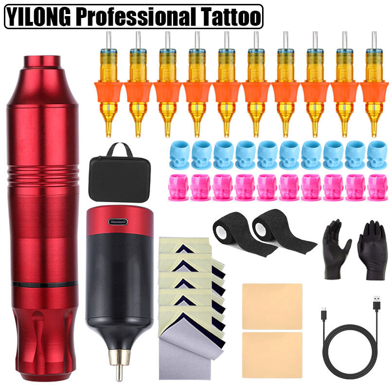 Coreless Motor Tattoo Gun Wireless Tattoo Machine Beginner Complete Kit 1200mAh