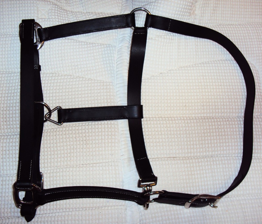 ABETTA Leather BLACK Halter- Silver Hardware/Snap - Adjustable - Full Size - NEW
