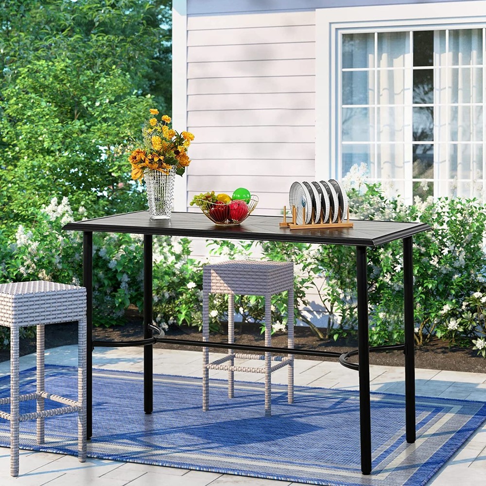 37'' Patio Bar Height Table Outdoor Bar Dining Table Rectangle Metal Table Black
