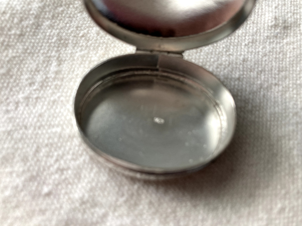 Sterling silver vintage etched oval pill box