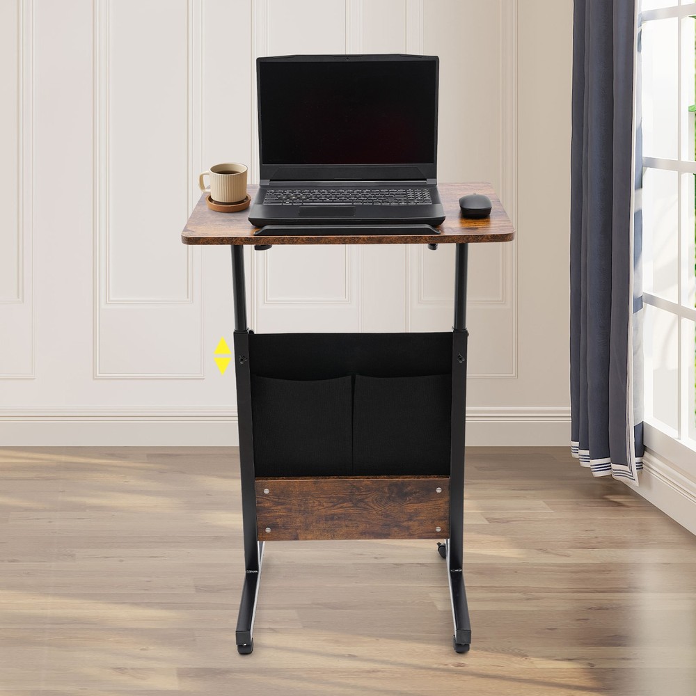 Adjustable Height Rolling Laptop Desk with Storage for Home & Office