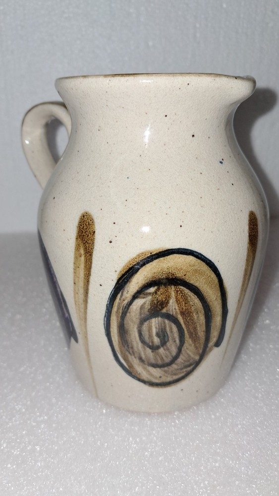 Vintage Handpainted Small Stoneware Pitcher With Handle
