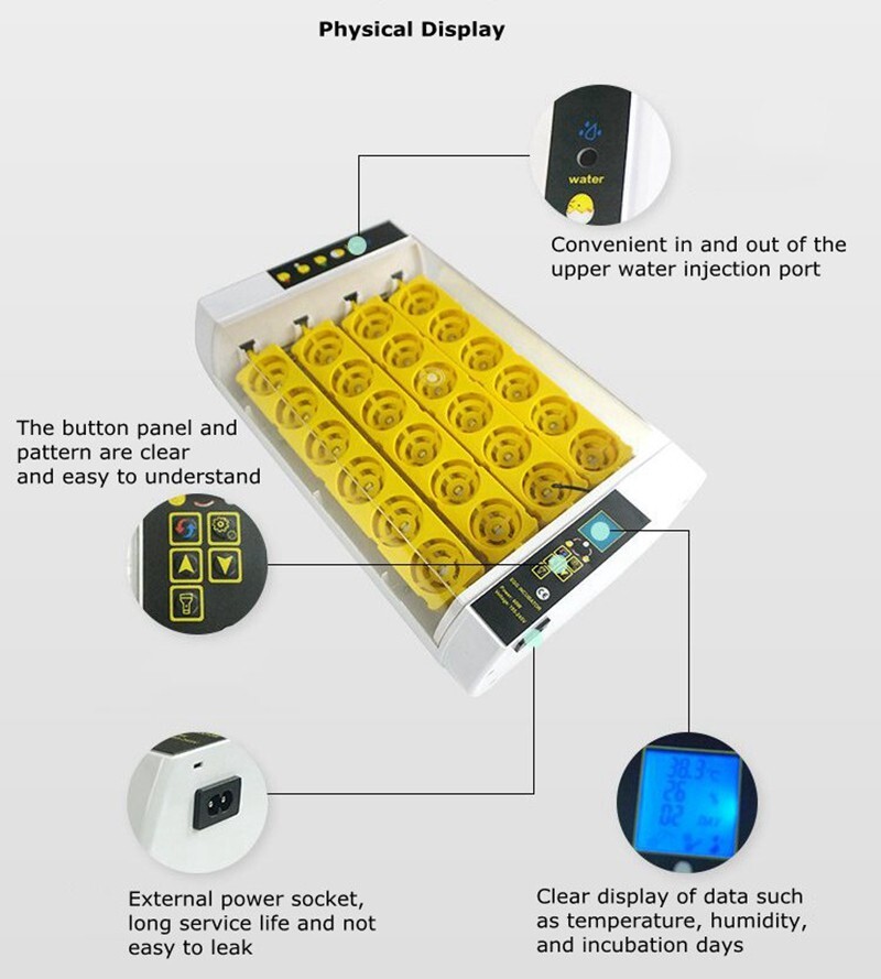 24 Eggs Automatic Egg Incubator Bird Poultry Hatcher Breeder Digital Display