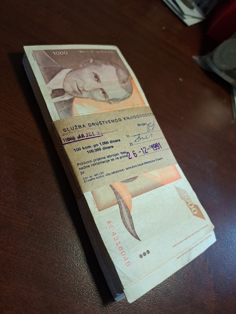 YUGOSLAVIA 1000 DINARES 1990 100x Bundle Circulated