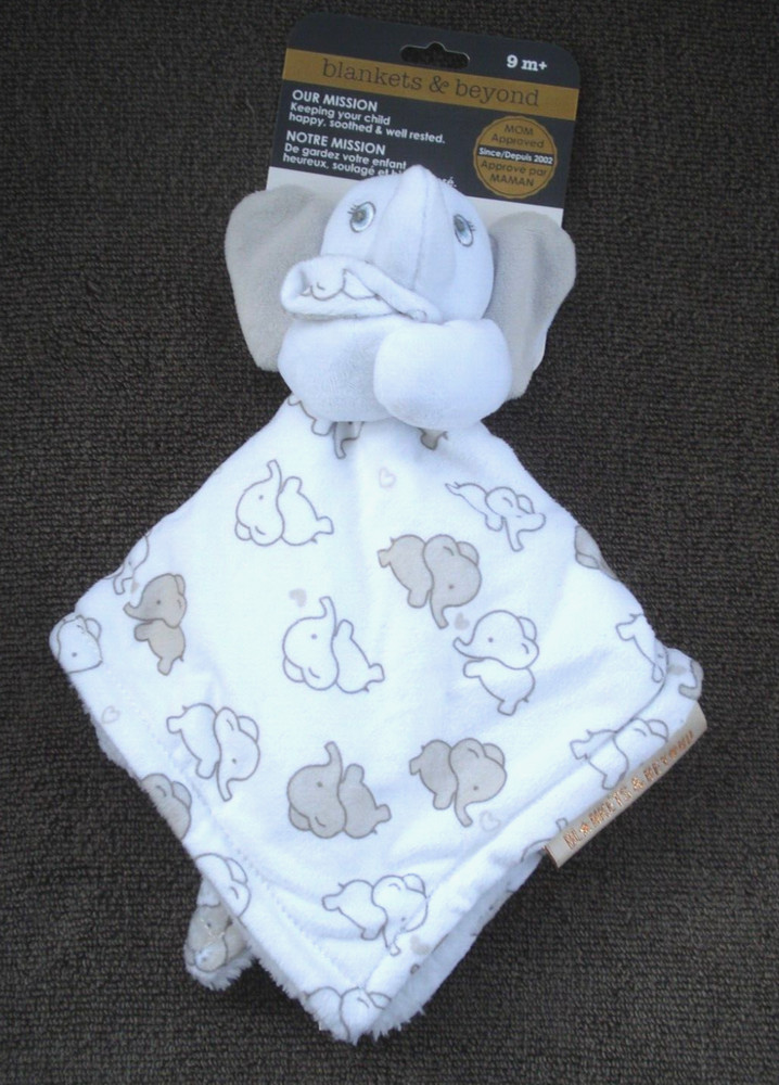 Blankets & Beyond Gray & White Elephant Infant Security Blanket Nunu New