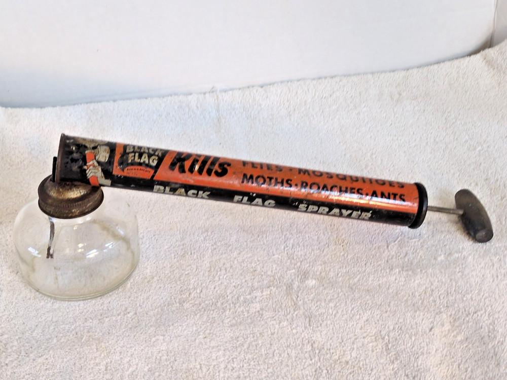 Vintage Black Fly Bug Fly Sprayer Glass Jar