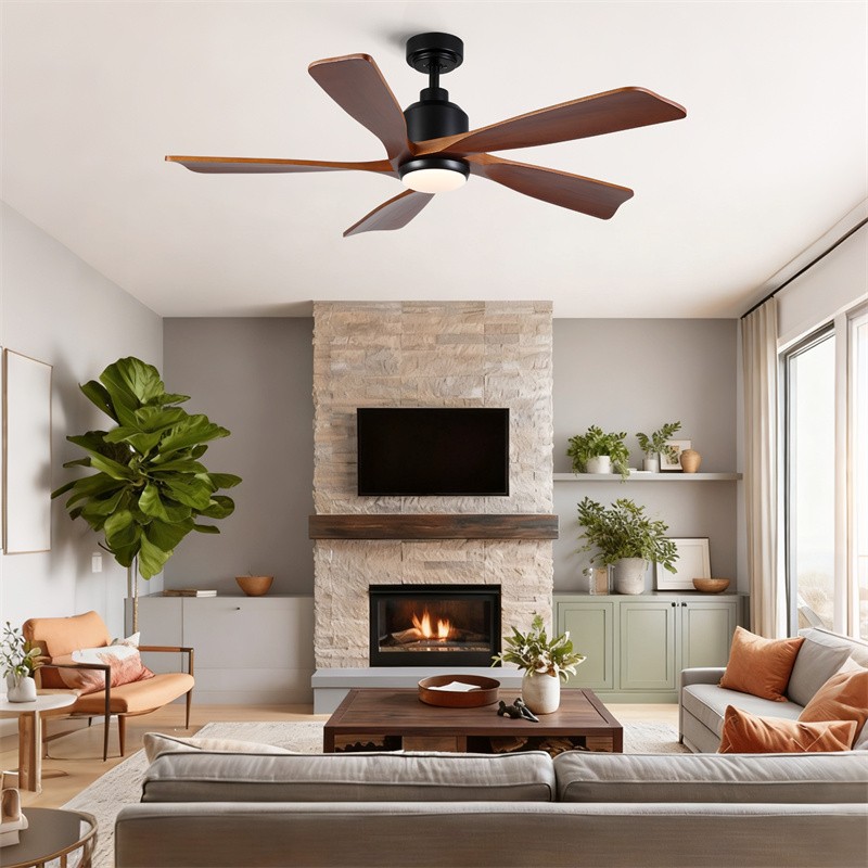 52" Farmhouse Solid Wood Ceiling Fan Reversible Motor w/Light Wall Switch Remote