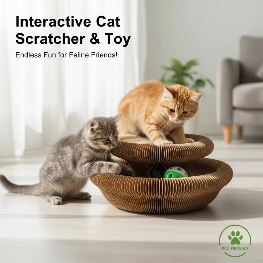 Kitty Kurlz Cat Toy Kitten Curl Magic Interactive Brown Scratching Board