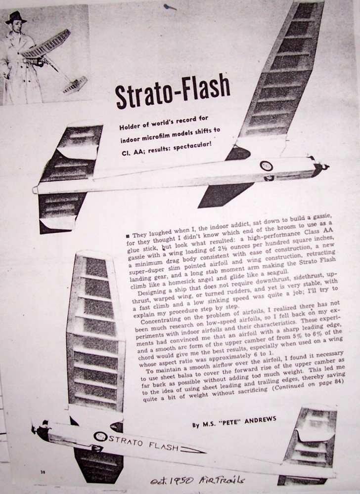 Air Trails STRATO-FLASH PLAN + CONSTRUCTION ARTICLE 36" 1/2A FF Model Airplane