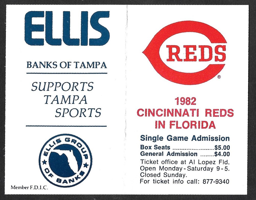 1982 CINCINNATI REDS  Ellis Banks  Spring Training  POCKET SCHEDULE  NM-MINT