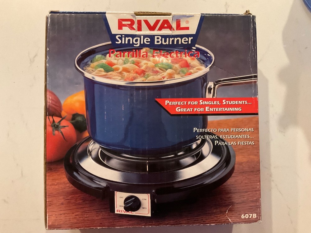 Vintage RIVAL Single Burner Model 607B Black &Stainless 3 Settings Tested