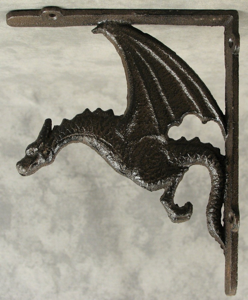 2 GOTHIC DRAGON Cast Iron Shelf BRACKETS Architectural WALL CORNER BRACKETS
