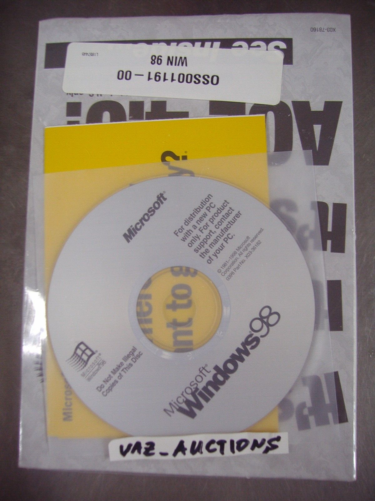 MICROSOFT WINDOWS 98 FULL VERSION OPERATING SYSTEM MS WIN =BRAND NEW SEALED=