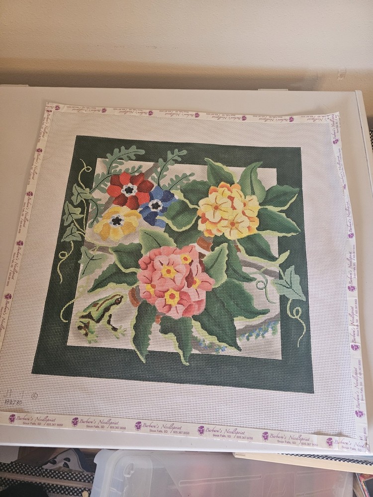 Hand Painted Needlepoint Canvas flowers 13 Mesh
