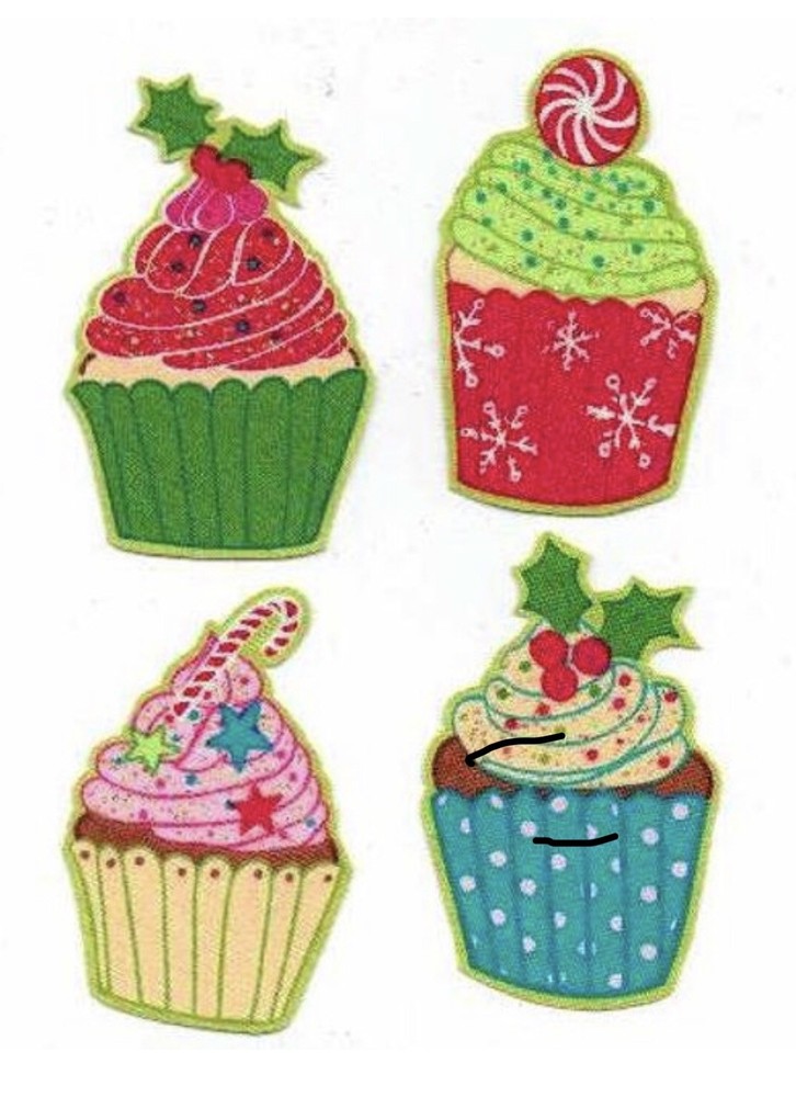 Christmas Cupcakes - Iron On Fabric Appliques