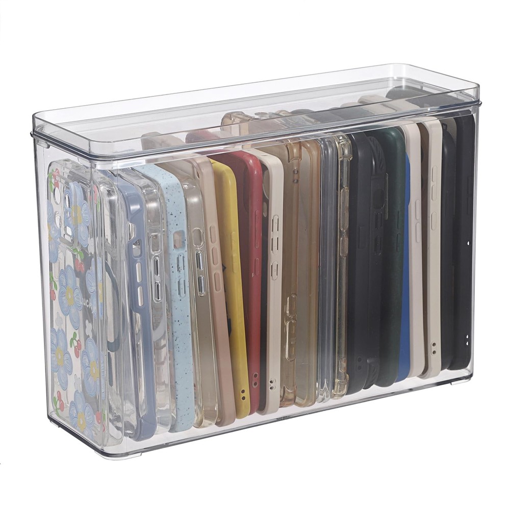 Clear Phone Case Organizer Stackable Storage Box with Lid for Cell Phone Case...