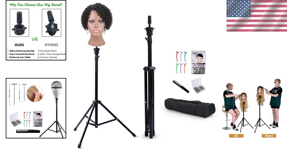 Adjustable Wig Stand Tripod with Reinforced Holder & Training Accessories