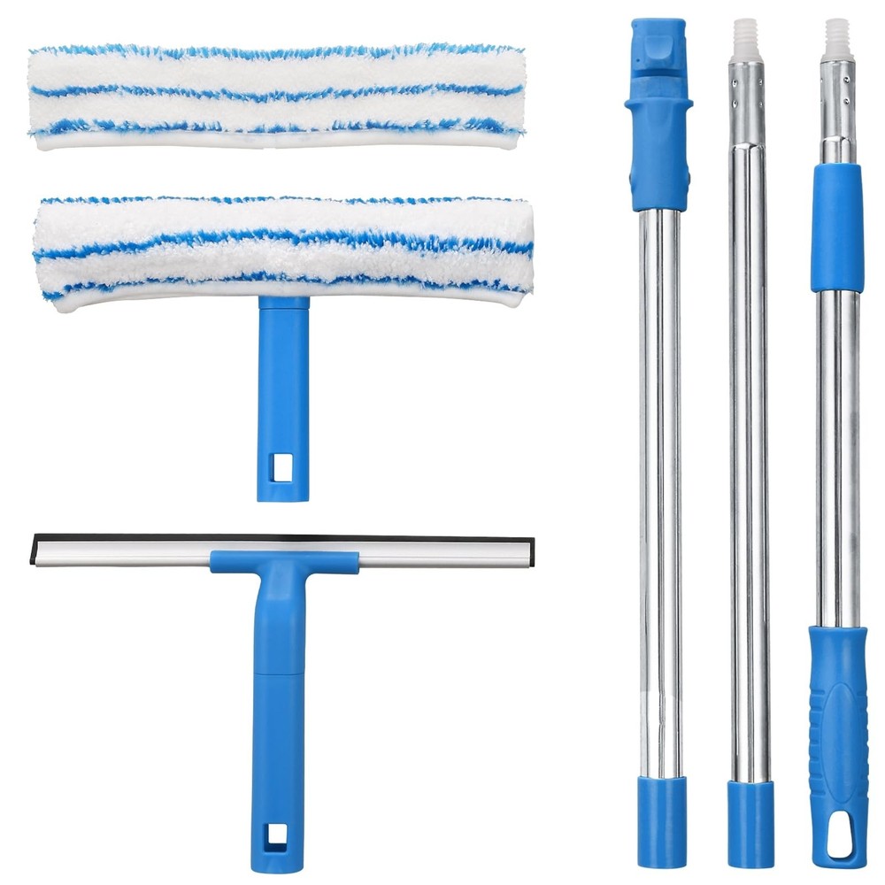 Window Cleaner with Long Handle(57IN), Glass Cleaning Tools with Silicone Squ...